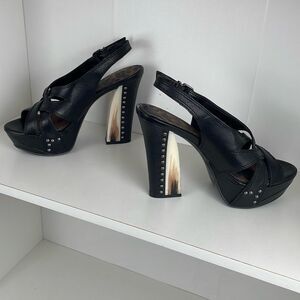 Studded Leather Slingback Platform Heels 7.5